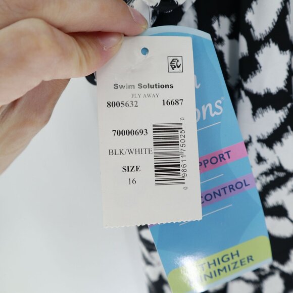 Swim Solutions Printed Tummy Control One-Piece Swimsuit Women's 16 Black Beach - Picture 4 of 15